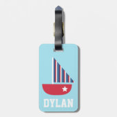 Leuke kleurrijke zeilboot nautisch voor kinderen bagagelabel (Achterkant verticaal)