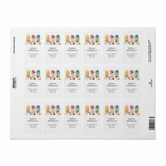 Leuke, kleurrijke zomer ijsjes etiket (Full Sheet)