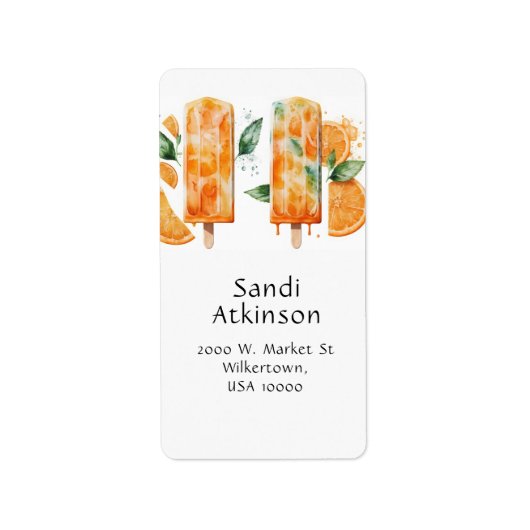 Leuke, kleurrijke zomerse Sinaasappels ijsje & Sin Etiket (Voorkant)
