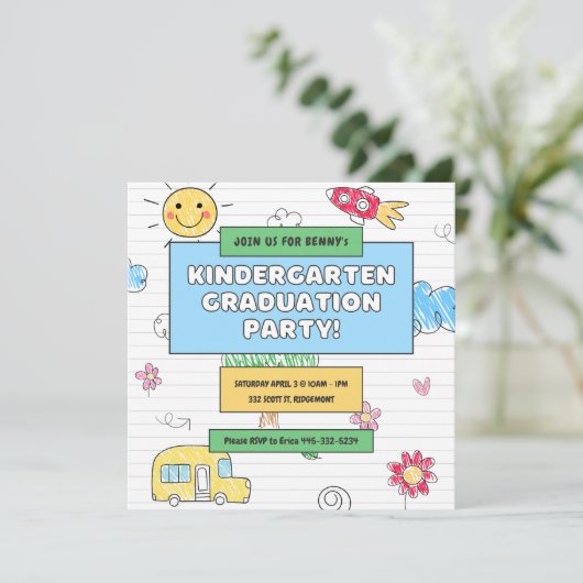 Leuke kleuterschool afstudeerfeest uitnodiging (Staand voorkant)
