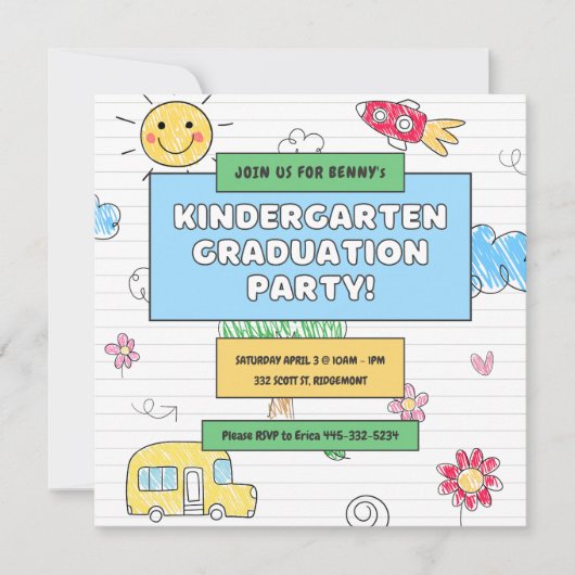 Leuke kleuterschool afstudeerfeest uitnodiging (Voorkant)