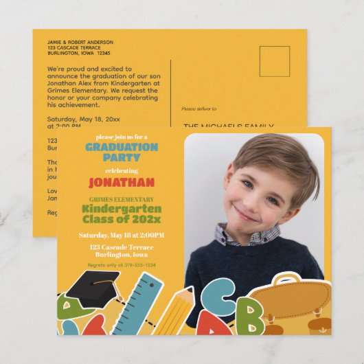 Leuke kleuterschool afstudeerfeest uitnodiging (Voorkant / Achterkant)