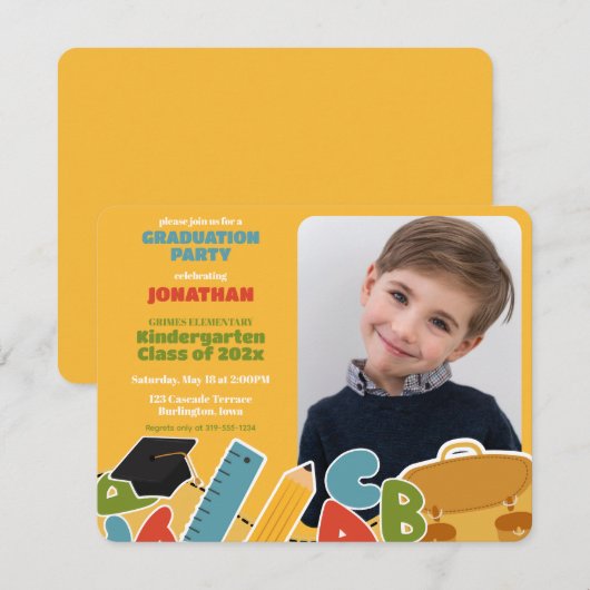 Leuke kleuterschool afstudeerfeest uitnodiging (Voorkant / Achterkant)
