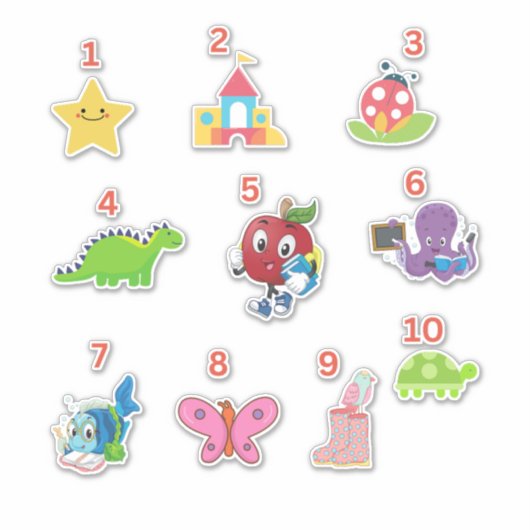 Leuke kleuterschool nummers 1-10 Vinyl Stickers (Voorkant)