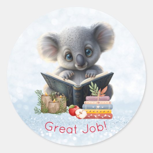 Leuke Koala Beer lezen boeken Geweldig Job Custom Ronde Sticker (Voorkant)