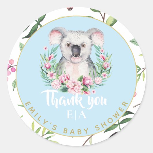 Leuke Koala Beer Monogram Baby shower Dank u Ronde Sticker (Voorkant)