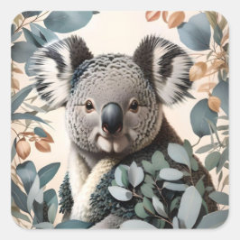 Leuke koala eucalyptus bladeren vierkante sticker