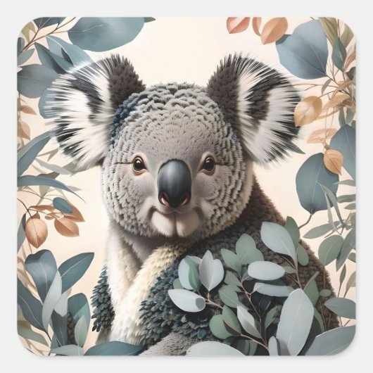 Leuke koala eucalyptus bladeren vierkante sticker (Voorkant)