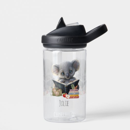 Leuke Koala met Boek Kinder School Gepersonaliseer Waterfles (Links)