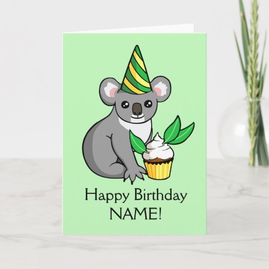 Leuke Koala met Cake die de Gelukkige Kaart van de (Voorkant)