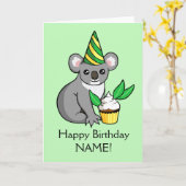 Leuke Koala met Cake die de Gelukkige Kaart van de (Gele Bloem)