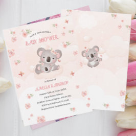 Leuke Koala roze bloemetjes baby shower waterverf Kaart