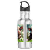 Leuke Koe bloementuin Gepersonaliseerde naam Kinde Waterfles (Achterkant)
