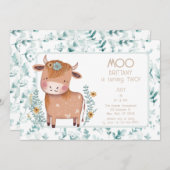 Leuke Koe Boho Floral Tweede Verjaardag Kaart (Voorkant / Achterkant)