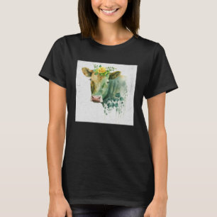 Leuke Koe Illustratie Bloemen Laefy Groene Vrouwen T-shirt