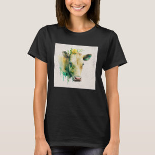 Leuke Koe Illustratie Bloemen Laefy Groene Vrouwen T-shirt