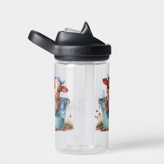 Leuke Koe in een emmer 1st Grade Naam Gepersonalis Waterfles (Rechts)