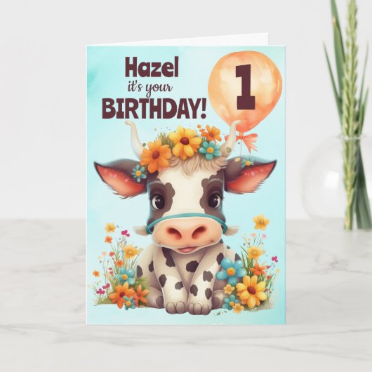 Leuke Koe Kinderen Leeftijd Verjaardag Kaart (Voorkant)