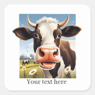 Leuke koe liefhebbers aanpasbaar vierkante sticker