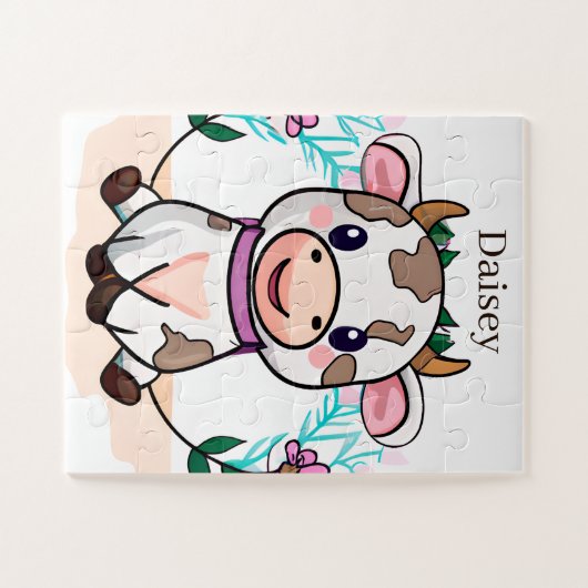 Leuke koe liefhebbers Voeg naam meisjes Legpuzzel (Horizontaal)