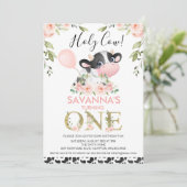 Leuke Koe Print Heilige Koe Bloemen 1e Verjaardag Kaart (Staand voorkant)
