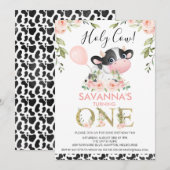 Leuke Koe Print Heilige Koe Bloemen 1e Verjaardag Kaart (Voorkant / Achterkant)