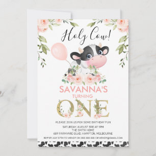 Leuke Koe Print Heilige Koe Bloemen 1e Verjaardag Kaart