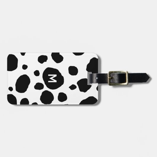 Leuke Koe Print Zwart-wit Monogram Initiaal Bagagelabel (Voorkant horizontaal)