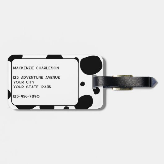 Leuke Koe Print Zwart-wit Monogram Initiaal Bagagelabel (Achterkant horizontaal)