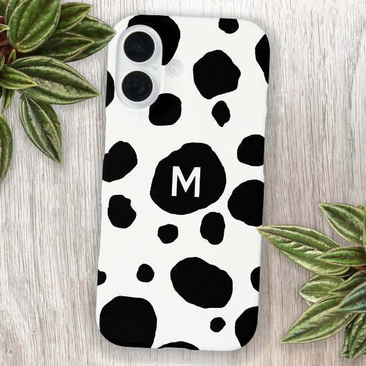 Leuke Koe Print Zwart-wit Monogram Initiaal Case-Mate iPhone Case