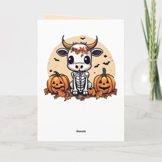 Leuke Koe Skelet Halloween Kaart (Achterkant)