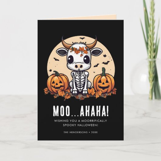 Leuke Koe Skelet Halloween Kaart (Voorkant)