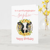 Leuke koe verjaardagskaart kaart (Gele Bloem)