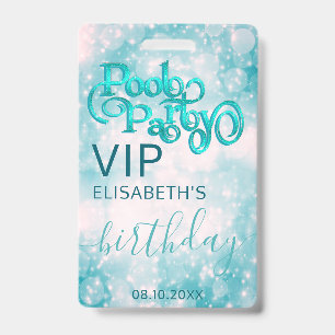 Leuke koele glitterscript zwembadfeest VIP-badge Badge