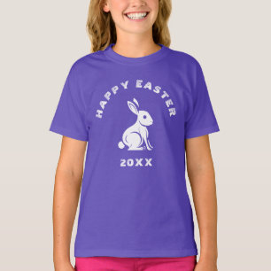 Leuke Koele Paarse Witte Happy Pasen Konijn T-shirt