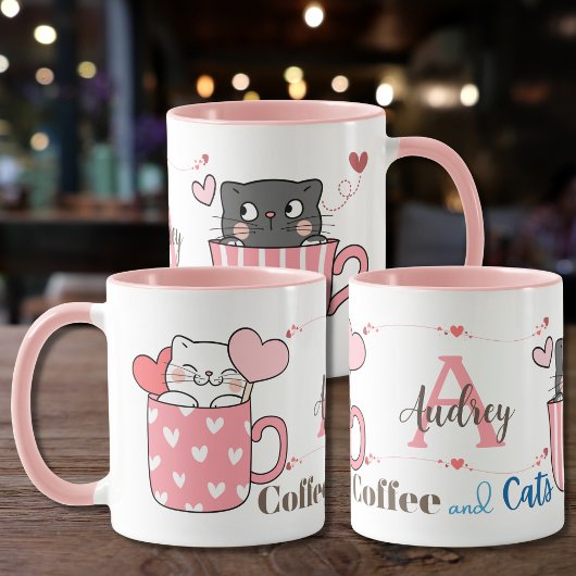 Leuke koffie en katten thema monogram gepersonalis mok
