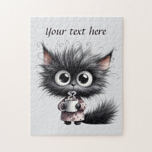 Leuke koffie kat tekst toevoegen legpuzzel (Verticaal)