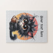 Leuke koffie kat tekst toevoegen legpuzzel (Horizontaal)