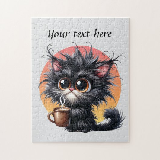 Leuke koffie kat tekst toevoegen legpuzzel (Verticaal)