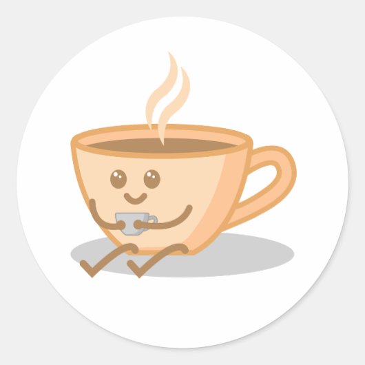 Leuke Koffie / Thee Mok Cartoon Ronde Sticker (Voorkant)