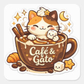 leuke koffiekat sticker (Voorkant)
