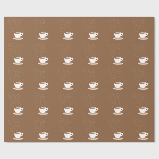 Leuke koffiekop op bruine patroonachtergrond cadeaupapier (Vlak)