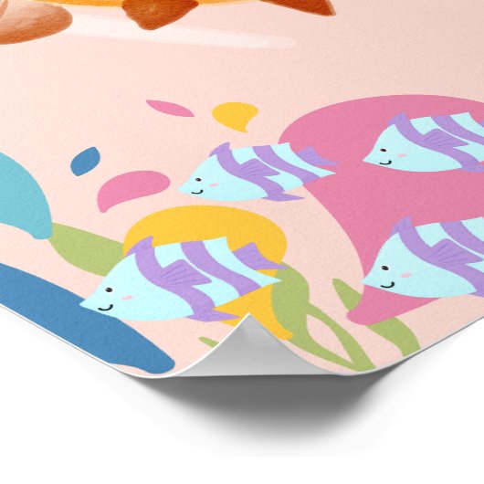 Leuke kogelvis in roze oceaan scene, poster (Hoek)