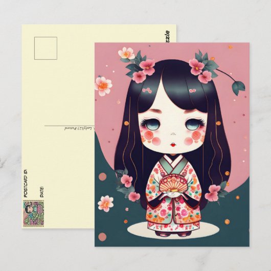 Leuke Kokeshi Doll, Postcrossing Briefkaart (Voorkant / Achterkant)