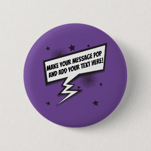 Leuke komische stijl callout speech bubble ronde button 5,7 cm
