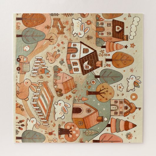 Leuke konijn dorp puzzel. legpuzzel (Horizontaal)