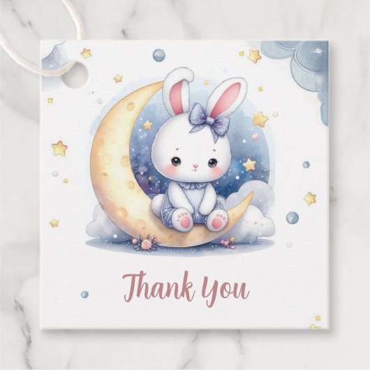 Leuke konijn en glanzende maan bedankjes labels (Voorkant)