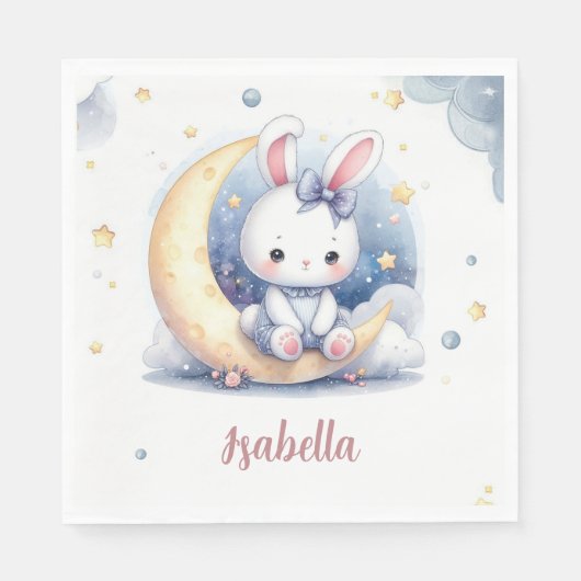 Leuke konijn en mooie maan verjaardag servet (Voorkant)