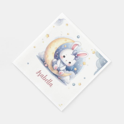 Leuke konijn en mooie maan verjaardag servet (Hoek)