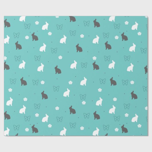 Leuke konijnenbloem en vlinderpatroon cadeaupapier (Vlak)